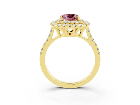 Yellow gold Double Halo Cushion Cut Morganite Pavé Band with Four-Prong Setting_3