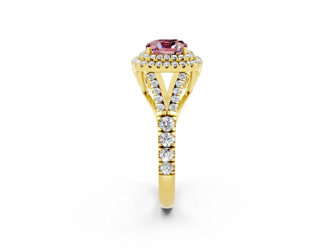 Yellow gold Double Halo Cushion Cut Morganite Split Shank Engagement Ring with Four-Prong Setting_2