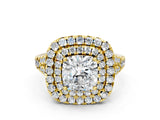 Yellow gold Double Halo Cushion Cut Pave Split Shank Prong Set Ring_15
