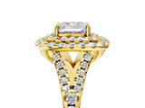 Yellow gold Double Halo Cushion Cut Pave Split Shank Prong Set Ring_20