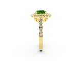 Yellow gold Double Halo Cushion Cut Peridot Pavé Band with Four-Prong Setting_2