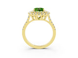 Yellow gold Double Halo Cushion Cut Peridot Pavé Band with Four-Prong Setting_3