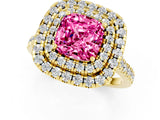 Yellow gold Double Halo Cushion Cut Pink Sapphire Pavé Band with Four-Prong Setting_25