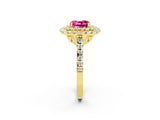 Yellow gold Double Halo Cushion Cut Pink Sapphire Pavé Band with Four-Prong Setting_26