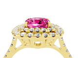 Yellow gold Double Halo Cushion Cut Pink Sapphire Pavé Band with Four-Prong Setting_28