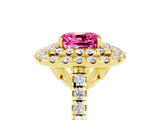 Yellow gold Double Halo Cushion Cut Pink Sapphire Pavé Band with Four-Prong Setting_29