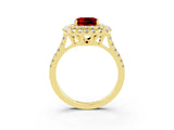 Yellow gold Double Halo Cushion Cut Ruby Pavé Band with Four-Prong Setting_3