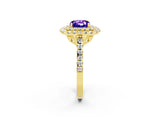 Yellow gold Double Halo Cushion Cut Tanzanite Pavé Band with Four-Prong Setting_2