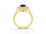 Yellow gold Double Halo Cushion Cut Tanzanite Pavé Band with Four-Prong Setting_3