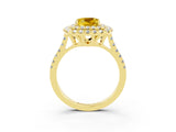 Yellow gold Double Halo Cushion Cut Yellow Sapphire Pavé Band with Four-Prong Setting_27