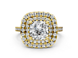 Yellow gold Double Halo Cushion Diamond Pave Band with Four-Prong Setting_57