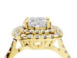 Yellow gold Double Halo Cushion Diamond Pave Band with Four-Prong Setting_61