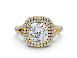 Yellow gold Double Halo Cushion-Shaped Split Shank Diamond Ring with Prong Setting_15