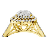 Yellow gold Double Halo Cushion-Shaped Split Shank Diamond Ring with Prong Setting_19