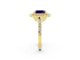 Yellow gold Double Halo Emerald Cut Amethyst Pavé Band with Four-Prong Setting_2