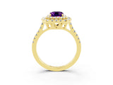 Yellow gold Double Halo Emerald Cut Amethyst Pavé Band with Four-Prong Setting_3