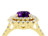 Yellow gold Double Halo Emerald Cut Amethyst Pavé Band with Four-Prong Setting_4