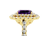 Yellow gold Double Halo Emerald Cut Amethyst Pavé Band with Four-Prong Setting_5