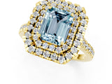 Yellow gold Double Halo Emerald Cut Aquamarine Pavé Band with Four-Prong Setting_1