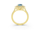 Yellow gold Double Halo Emerald Cut Aquamarine Pavé Band with Four-Prong Setting_3