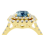 Yellow gold Double Halo Emerald Cut Aquamarine Pavé Band with Four-Prong Setting_4