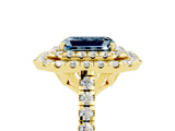 Yellow gold Double Halo Emerald Cut Aquamarine Pavé Band with Four-Prong Setting_5