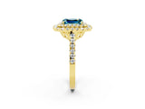 Yellow gold Double Halo Emerald Cut Blue Topaz Pavé Band with Four-Prong Setting_2