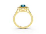 Yellow gold Double Halo Emerald Cut Blue Topaz Pavé Band with Four-Prong Setting_3