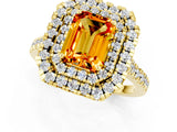 Yellow gold Double Halo Emerald Cut Citrine Pavé Band with Four-Prong Setting_1