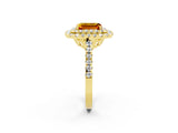 Yellow gold Double Halo Emerald Cut Citrine Pavé Band with Four-Prong Setting_2
