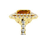 Yellow gold Double Halo Emerald Cut Citrine Pavé Band with Four-Prong Setting_5