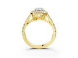 Yellow gold Double Halo Emerald Cut Diamond Split Shank Engagement Ring with Four-Prong Setting_10