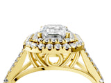 Yellow gold Double Halo Emerald Cut Diamond Split Shank Engagement Ring with Four-Prong Setting_11