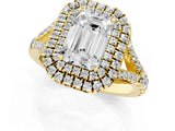 Yellow gold Double Halo Emerald Cut Diamond Split Shank Engagement Ring with Four-Prong Setting_8