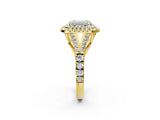 Yellow gold Double Halo Emerald Cut Diamond Split Shank Engagement Ring with Four-Prong Setting_9