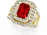 Yellow gold Double Halo Emerald Cut Diamond Split Shank Pave Set Ring_1