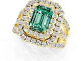 Yellow gold Double Halo Emerald Cut Diamond Split Shank Pave Set Ring_1