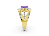 Yellow gold Double Halo Emerald Cut Diamond Split Shank Pave Set Ring_2