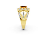Yellow gold Double Halo Emerald Cut Diamond Split Shank Pave Set Ring_2