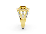 Yellow gold Double Halo Emerald Cut Diamond Split Shank Pave Set Ring_2
