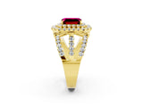 Yellow gold Double Halo Emerald Cut Diamond Split Shank Pave Set Ring_2