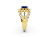 Yellow gold Double Halo Emerald Cut Diamond Split Shank Pave Set Ring_2