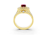 Yellow gold Double Halo Emerald Cut Diamond Split Shank Pave Set Ring_3