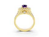 Yellow gold Double Halo Emerald Cut Diamond Split Shank Pave Set Ring_3