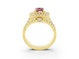 Yellow gold Double Halo Emerald Cut Diamond Split Shank Pave Set Ring_3