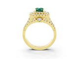 Yellow gold Double Halo Emerald Cut Diamond Split Shank Pave Set Ring_3