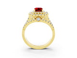 Yellow gold Double Halo Emerald Cut Diamond Split Shank Pave Set Ring_3