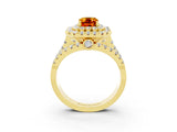 Yellow gold Double Halo Emerald Cut Diamond Split Shank Pave Set Ring_3