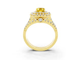 Yellow gold Double Halo Emerald Cut Diamond Split Shank Pave Set Ring_3