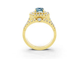 Yellow gold Double Halo Emerald Cut Diamond Split Shank Pave Set Ring_3